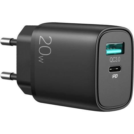 Cargador rápido SiGN USB y USB-C, PD y QC3.0, 3,5 A, 20 W - Negro