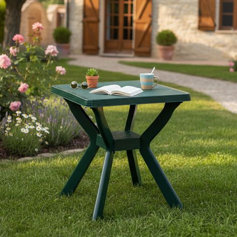 Dmora Quadratischer Gartentisch, Made in Italy, 70x70x72 cm, Farbe Grün (1/3)