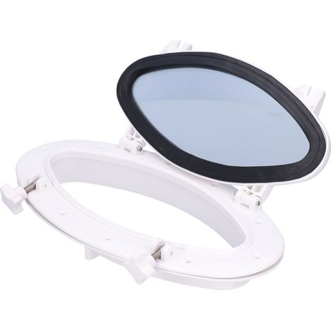 Hublot ovale blanc en verre trempé pour bateau, yacht, camping-car, fenêtre d'ouverture 40,6 x 21,9 cm (1/5)