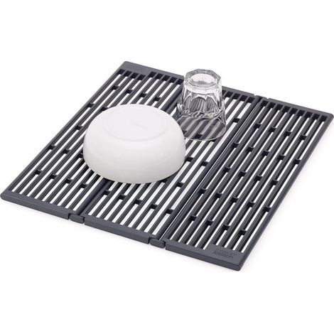 égouttoir à vaisselle pliable et amovible pour évier, égouttage rapide, conception pliable ajustable, pieds antidérapants, anthracite (1/5)