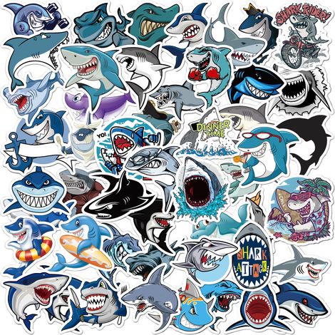 Lot de 50 autocollants animaux marins - Requins pour ados, garçons, filles et enfants. Autocollants en vinyle imperméables, mignons et stylés, pour ordinateur portable, gourde, téléphone, album photo, (1/5)