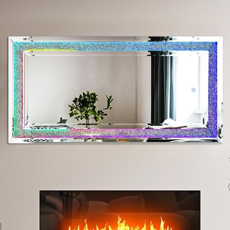 Specchio Diamante Decorativo ingresso da Parete con RGB Luce 120x60cm Decorazione Casa Muro Atmosfera Festosa Rettangolare Soggiorno Bagno (1/5)