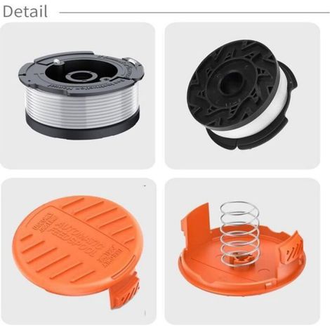 6 bobines fil coupe-bordure Black+Decker AF100/SF080/DF065 - - Avec 2 couvercles + 2 ressorts (1/4)