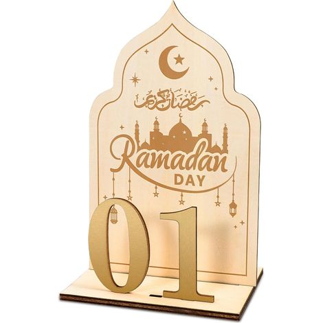 Calendrier Ramadan Decoration, Calendrier de l'Avent en Bois Decoration Ramadan 2026 Compte à Rebours de 30 Jours, Réutilisables Cadeau Islamique Musulman Deco Eid Mubarak pour Enfants Adultes (1/5)
