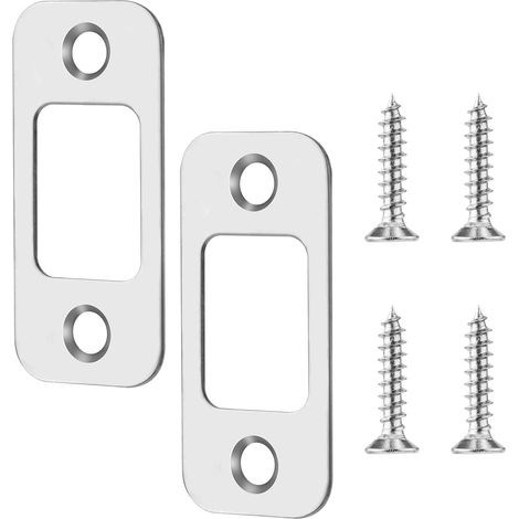 Lot de 2 Gâches à Pêne Dormant, Gâches de Porte à Grand Trou avec 4 Vis pour Portes Intérieures Plaque Arrière de Porte d'Angle Rond Pièces de Rechange de Serrure pour Portes (Argent) (1/5)