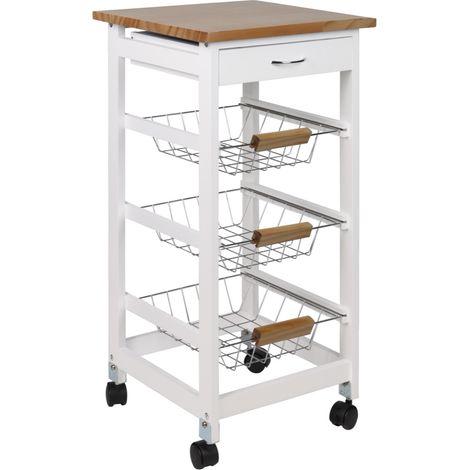 MAURY'S CARRELLO PORTAFRUTTA CON 3 CESTI IN COLORE BIANCO TOP LEGNO 37X37X76 H CM