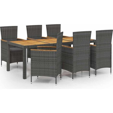 Maison Exclusive - 7-tlg. Garten-Essgruppe mit Kissen Poly Rattan (1/5)