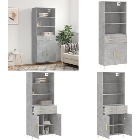 Buffet haut Gris béton 69,5x34x180 cm Bois d'ingénierie - Buffet Design - Meuble Rangement - Armoire Cuisine - Buffet Gris - Mobilier Salon - Home & Living (1/5)