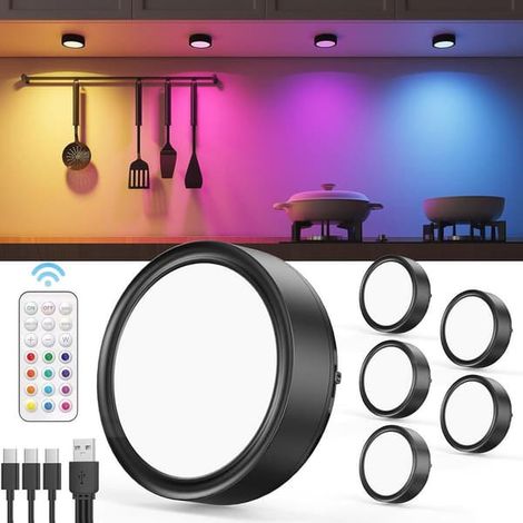 Lampe LED RGB rechargeable pour placards avec télécommande - Spot LED à intensité variable pour cuisine et placards (1/5)