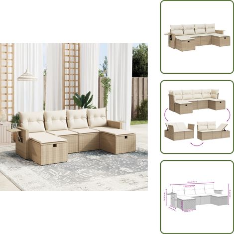 The Living Store 6-tlg. Garten-Sofagarnitur mit Kissen Beige Poly Rattan - Gartenmöbel - Outdoor-Möbel - Rattanmöbel - Lounge Set - Gartenlounge (1/5)