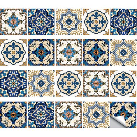 Autocollants de Carrelages, Pièces Carrelage Adhésif Bleu, 15 x 15 cm Film Carrelage Vintage PVC Étanche Stickers de Carrelages pour Cuisine Salle de Bain Escalier Armoire (1/5)