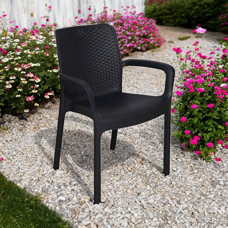 Dmora - Sillas de Jardín Dmoll, Asiento de jardín, Silla para mesa de comedor, Sillón de exterior efecto ratán, 100% Made in Italy, 54x60h82 cm, Antracita (1/4)
