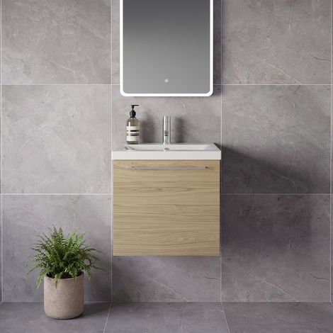 Napoli 390 Light Oak 500mm Wall Mounted Single Drawer Vanity Unit with Glide Basin - 500mm - Chrome 320mm Handle
