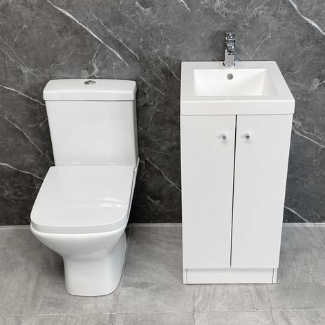 Cloakroom Suite Alpine Duo 400mm White Vanity Unit + Short Projection Toilet, With Tap