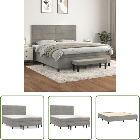 The Living Store Boxspringbett mit Matratze Hellgrau 160x200 cm Samt - Samtbett - Boxspringbett - Doppelbett - Bettauflage - Bettdecke (1/5)