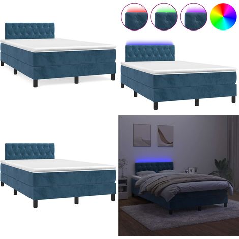 Boxspringbett mit Matratze & LED Dunkelblau 120x190 cm Samt - Boxspringbett - Samtbett - Doppelbett - LED-Betten - Schlafsofa - Home & Living (1/5)