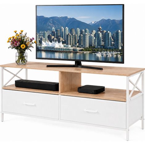 Mobile basso porta TV con vano contenitore, effetto legno bianco, 120 cm (1/5)