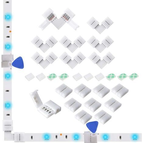 Connecteurs LED 8 mm 4 broches RVB 8 x connecteurs d'angle en forme de L, 10 bornes adaptateur sans espace pour bande lumineuse LED multicolore 3528 2835 12 V 24 V