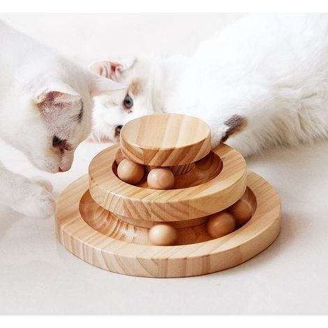 Jouet interactif pour Chat en Bois Double pli Rotatif Smart Track Ball rôle à Bascule Cadeaux Plateau tournant pour Chats (1/3)
