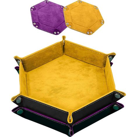 plateau De Ds 2 Pices (jaune Et Violet) Plateau De Ds Pliable En Cuir Et Velours Pour Les Jeux De Table Dnd Rpg (1/4)