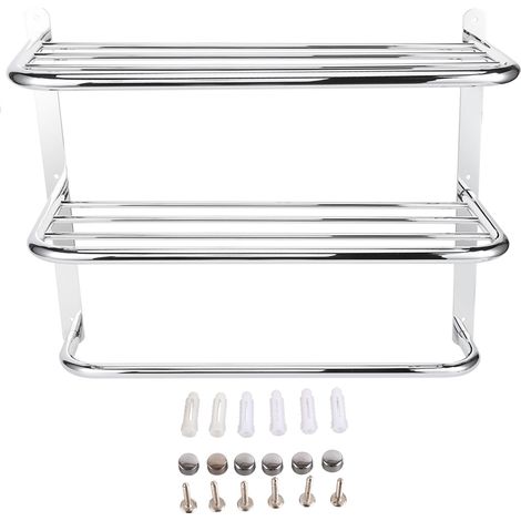Étagère de salle de bain 3 niveaux, support mural avec barres à serviettes, pour toilettes, cuisine et salon. (1/5)