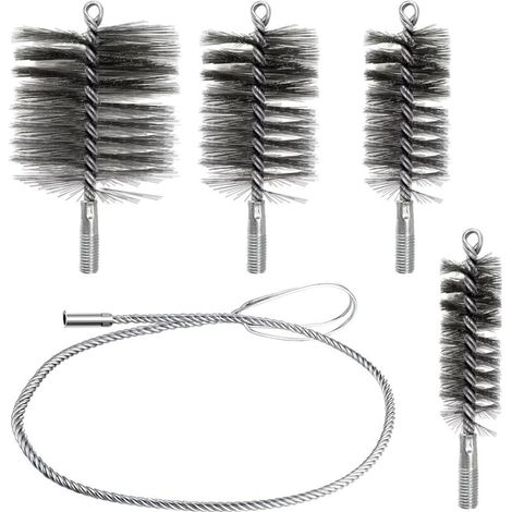 Kit de limpieza de chimeneas de 4 piezas con cerdas resistentes, fácil de usar, cepillo para tubos de estufa para limpiar tubos y eliminar el óxido, kit de limpieza de chimeneas para estufas de pellet