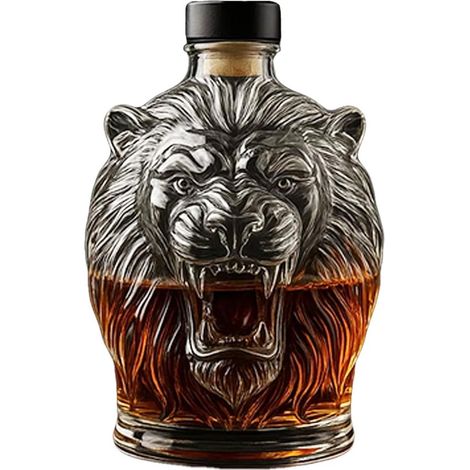 Decanter per whisky 3D Leone (300 ml) Bottiglia in vetro per liquori a forma di leone un decanter con un divertente motivo a leone, per gli amanti del whisky (1/5)