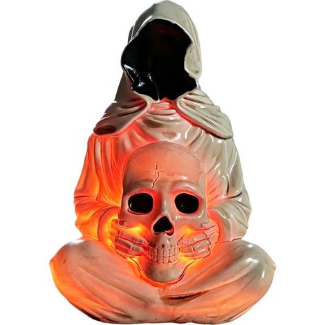 Crâne de la Faucheuse en résine avec lumière Statue lumineuse d'Halloween pour bureau, chambre, étagère, entrée, table de chevet (1/5)