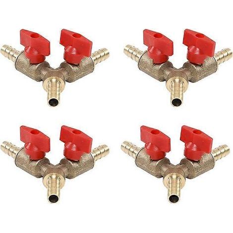 Lot de 4 vannes à bille d'arrêt à 3 voies / raccord de vanne à collier pour tuyau d'arrosage. gaz combustible. 8 mm. laiton. type Y (1/5)