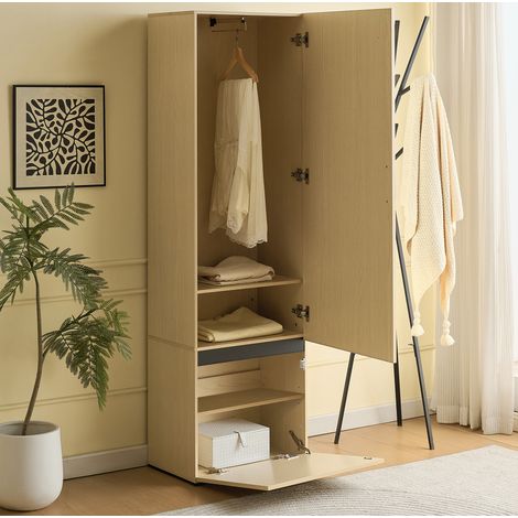 CHICFURN Armadio guardaroba 54x34,5x179,5 cm in MDF effetto legno con specchio (1/5)