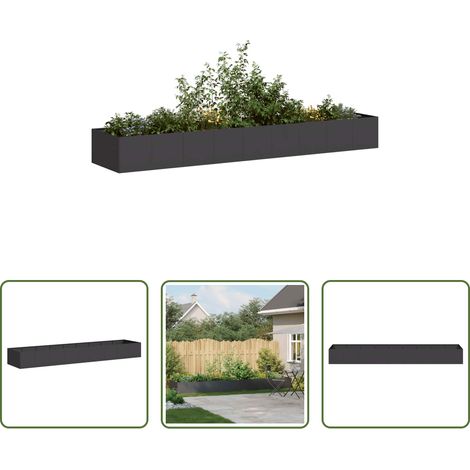 Bac à fleurs -  Jardinière noir 360x80x40 cm acier (1/5)