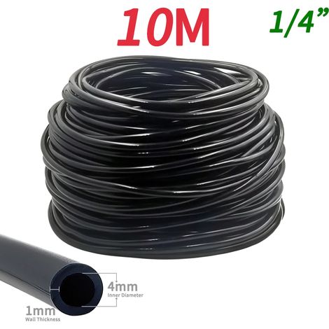 Tuyau d'arrosage de jardin (10 m - 6,35 mm) en PVC 4/7 mm pour micro-irrigation, arrosage goutte à goutte, arroseur, pelouse, balcon ou serre. (1/5)
