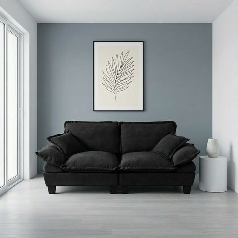 sofá 2 plazas chenilla negro para salón compacto OKMYHOME (1/5)