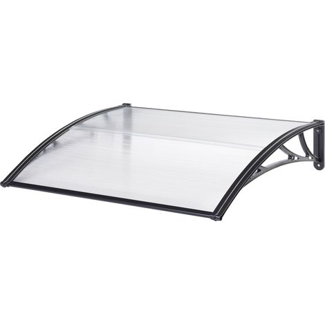 Helloshop26 – Marquise d'entrée 120 x 100 cm – Protection intempéries – Toit en polycarbonate transparent – Support en aluminium noir – Installation facile