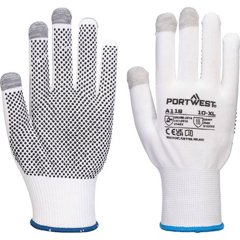 Grip 13 Guanto in PVC con punte per schermo tattile (12 paia) - Taglia M - Bianco/grigio - Portwest