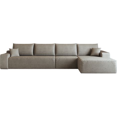 Canapé d'angle modulaire 340 cm avec chaise longue en velours côtelé camel sans montage (1/5)