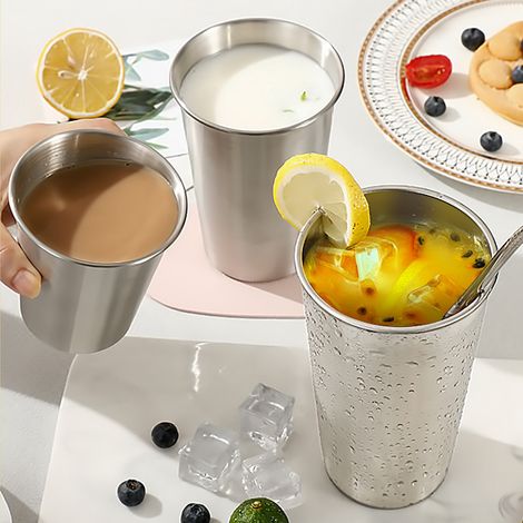 Lot de 5 verres empilables en acier inoxydable, bords roulés, résistants, pour camping et voyage (1/5)