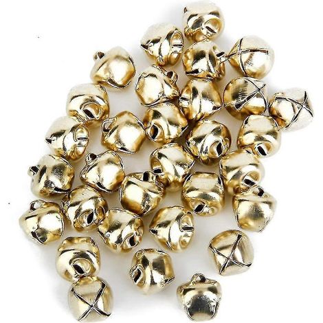 Cascabeles metálicos para decoración navideña, 10 mm, 100 unidades, color dorado. (1/5)