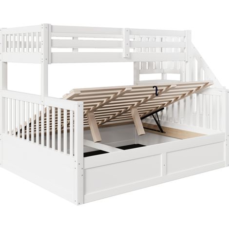 Letto a castello per bambini 90x200 + 140x200 con contenitori, bianco, pino MDF e compensato (1/5)