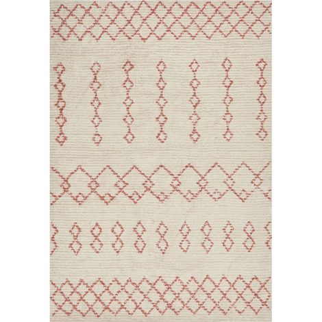 Tappeto rettangolare cotone 160 x 230 cm Buxar motivo geometrico beige e rosa