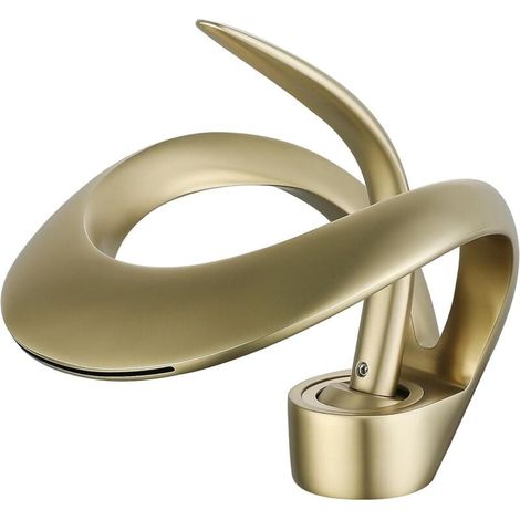 Robinet mitigeur de salle de bain cascade avec robinet mitigeur en céramique réglable pour eau chaude et froide avec tuyau d'arrivée (doré) (1/4)