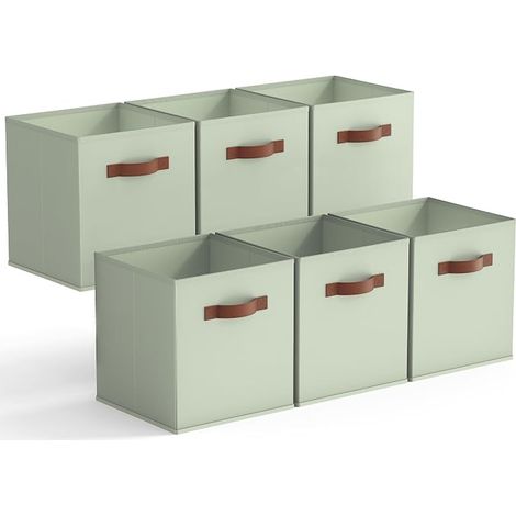Caisses de Rangement 33x33 cm, Cubes de Rangement Pliables en Tissu avec Poignées, Paniers et Boîtes de Rangement Étagère, Cube Rangement Pliable, Vert (1/5)