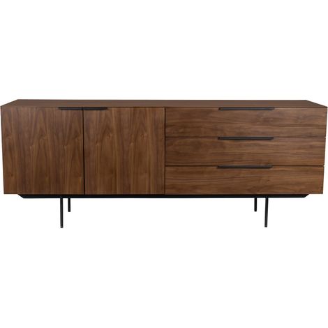 Buffet 2 portes et 3 tiroirs 180x45x71 cm décor noyer - TRAVIS (1/5)