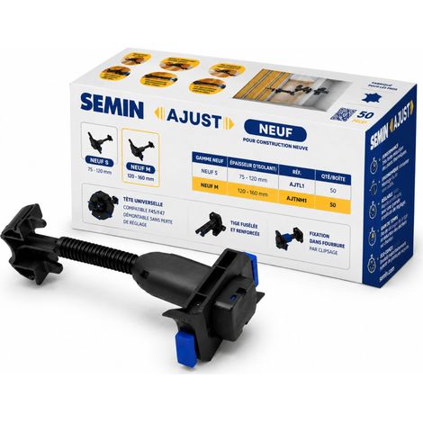 SEMIN AJUST NEUF M – Appui Intermédiaire Réglable 120-160 mm – Isolation Murs Intérieurs – Fourrures F45/F47 – Éco-Conçu – Boite de 50 (1/5)