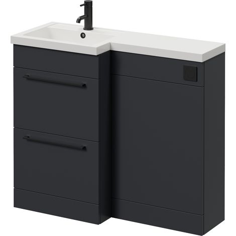 Napoli 390 Gloss Grey 1000mm 2 Drawer Vanity Unit Toilet Suite with Left Hand Square Lucia Basin - 1000mm - Matt Black 320mm HandleWithout Kingston Toilet Pan