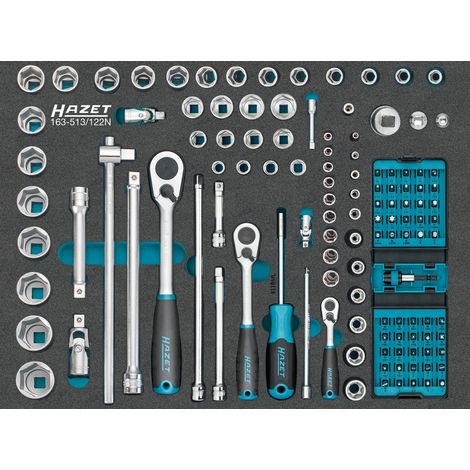 Hazet Steckschlüssel Satz 1/4 (6,3 mm) Vierkant hohl, 3/8 (10 mm) Vierkant hohl, 1/2 (12,5 mm) Vierkant hohl, 1/4 (6,3 mm) Sechskant massiv, Außen