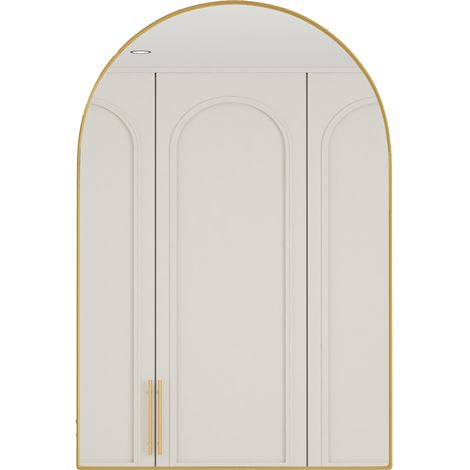 Armoire de salle de bain à miroir voûté avec cadre métal doré et étagères réglables (1/5)