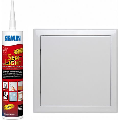 Semin Pack Trappe de Visite 200 x 200 mm + Enduit Allégé 310 ml - Trappe Acier Laquée Blanche Pousser & Relâcher - Rebouchage  & Finition - Mur & Plafond Intérieur