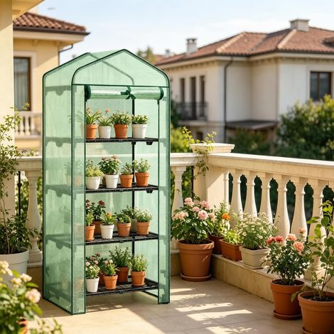 Invernadero para tomates, invernadero con ruedas, invernadero pequeño con estantes, invernadero para tomates con puerta enrollable (solo con invernadero) (1/5)