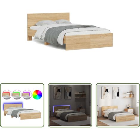 vidaXL Kopfteil mit LED -  Bettgestell mit Kopfteil LED-Beleuchtung Sonoma-Eiche 120x200cm (1/5)